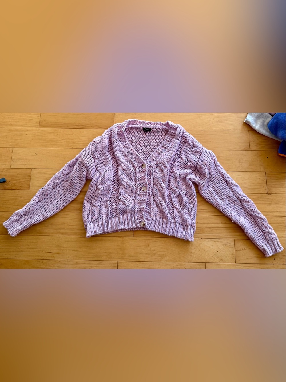 Chunky Lavender Cable Knit Cropped V-Neck Cardigan